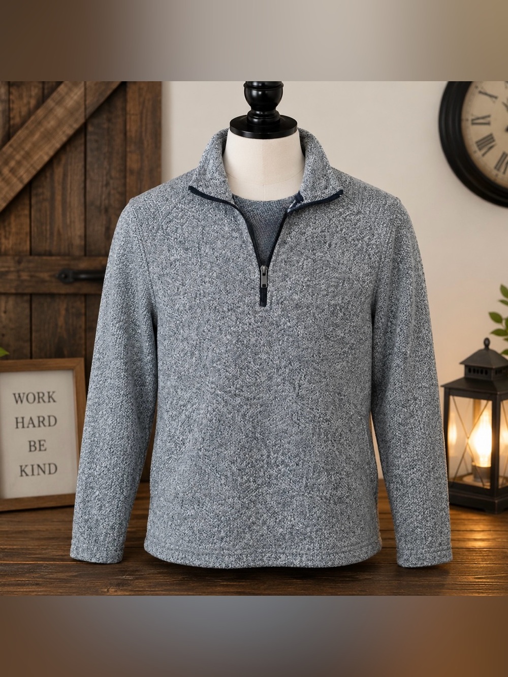 Old Navy Men’s Gray Marled Quarter Zip Fleece Pullover Sweater Size M